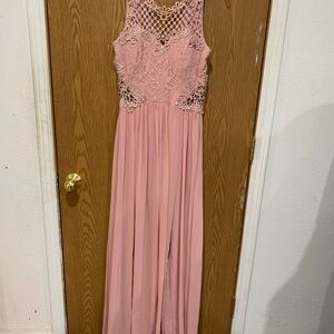 City Triangles Blush Pink Crochet Lace Bridesmaid Dress